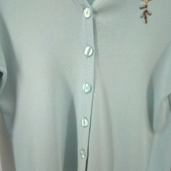 Draper's & Damon's Baby Blue Beaded Flower Ribbed Button Cardigan S Career - Picture 6 of 8